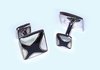 Square Cross Mother of Pearl Cufflinks (Sterling Silver and Onyx, Bar Fit)